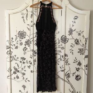 Voyage Retro Floral Burnout Velvet Halter Dress